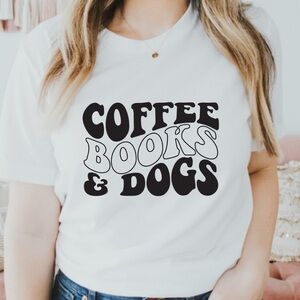 Coffee Books Dogs Crew Neck Short Sleeve Tee Shirt